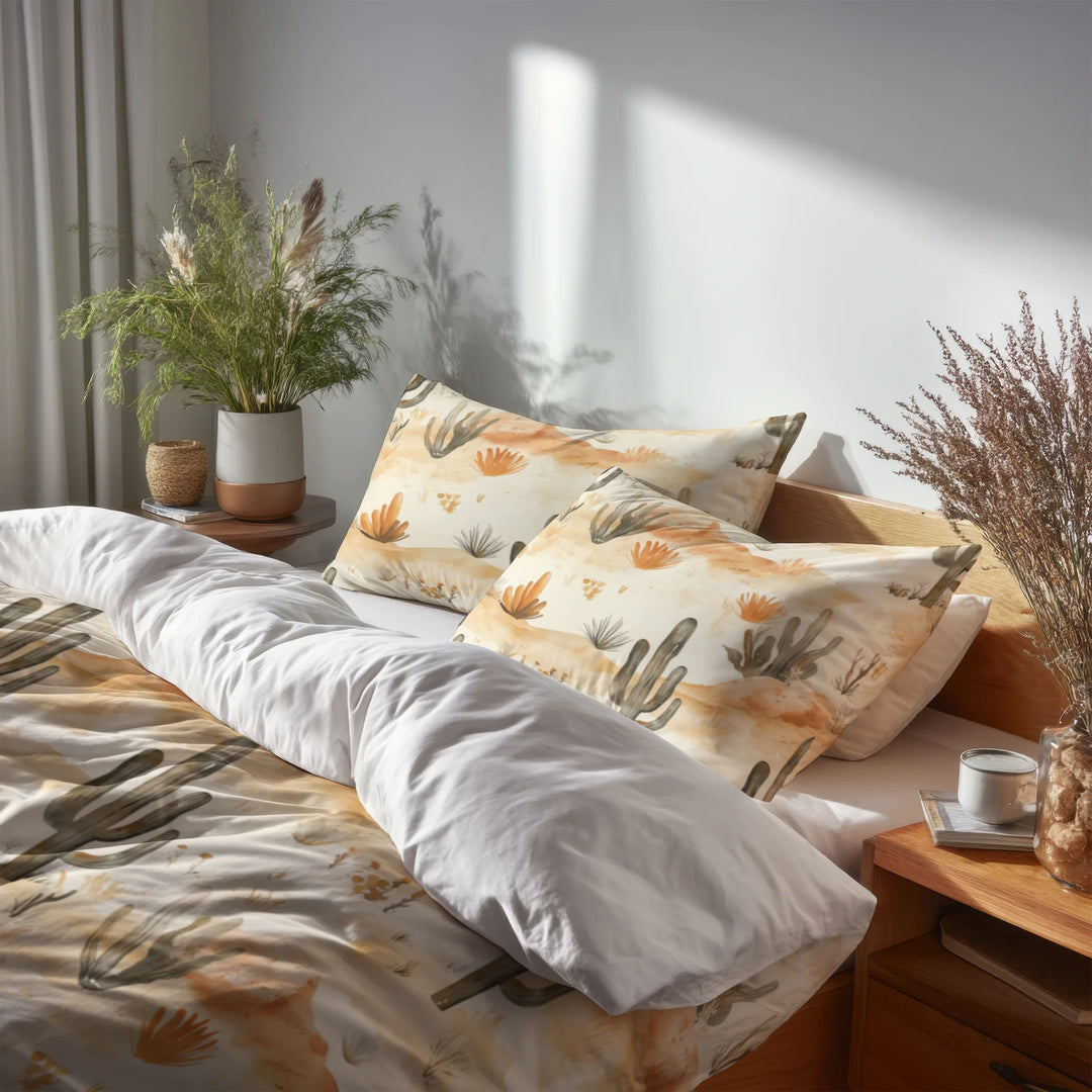 Abstract Bedding Set 5 Pcs - Boho Desert Minimal Duvet Cover And Throw Pillow Set
