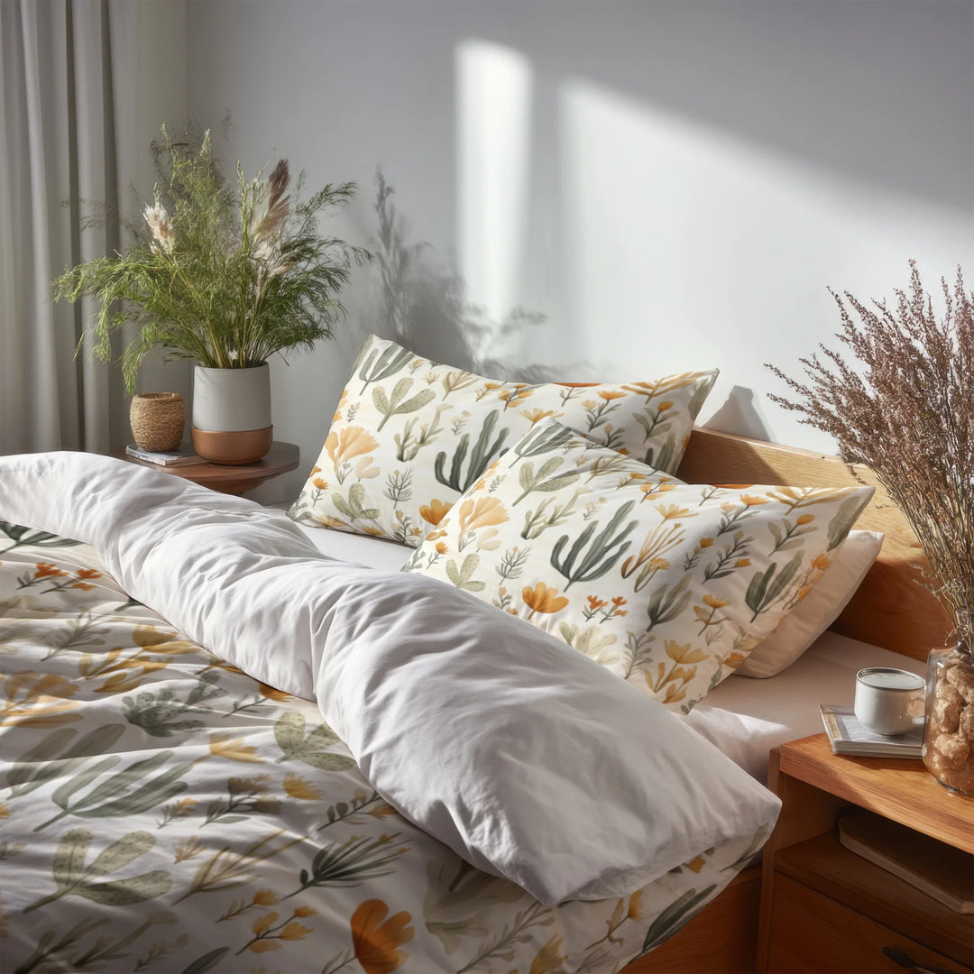 Boho Bedding Set of 5 - Boho Desert Minimal Duvet Cover And Throw Pillow Set