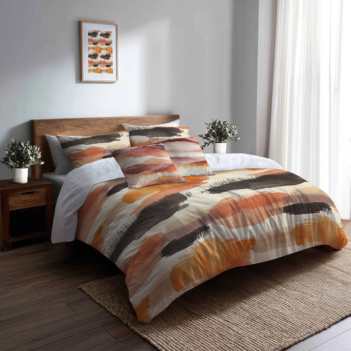 Abstract Duvet Cover Set of 5 - Warm Horizon Bedding And Throw Pillow Set