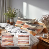 Abstract Duvet Cover Set of 5 - Warm Horizon Bedding And Throw Pillow Set