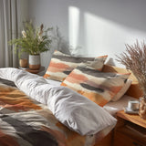 Abstract Duvet Cover Set of 5 - Warm Horizon Bedding And Throw Pillow Set