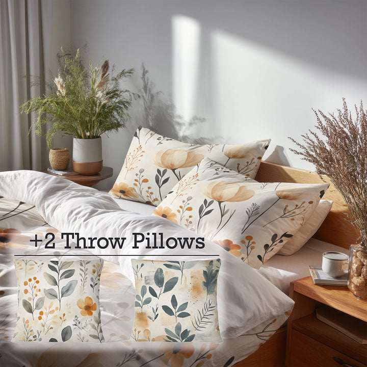 Boho Bedding Set - Botanical Sand Garden Duvet Cover And Cushion Set