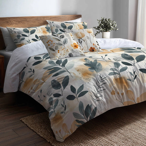 Boho Bedding Set of 5 - Botanical Sand Garden Duvet Cover And Throw Pillow Set