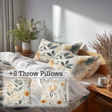 Boho Bedding Set of 5 - Botanical Sand Garden Duvet Cover And Throw Pillow Set
