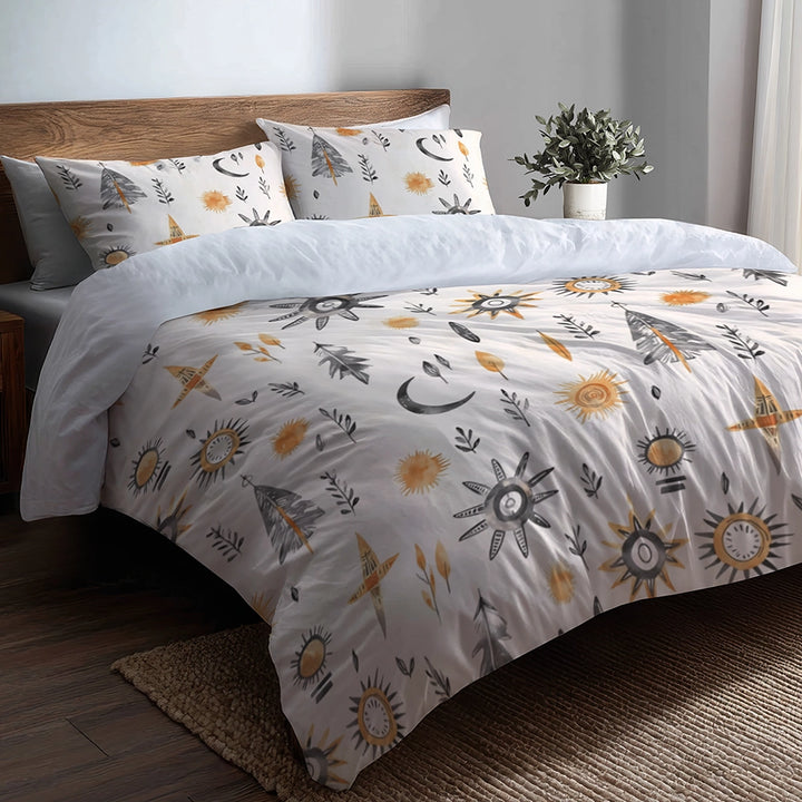 Boho Bedding Set of 5 - Tribal Boho Minimal Duvet Cover And Throw Cushion Set