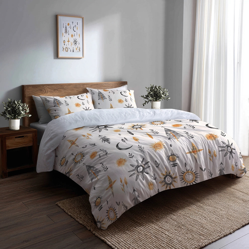 Boho Bedding Set of 5 - Tribal Boho Minimal Duvet Cover And Throw Cushion Set