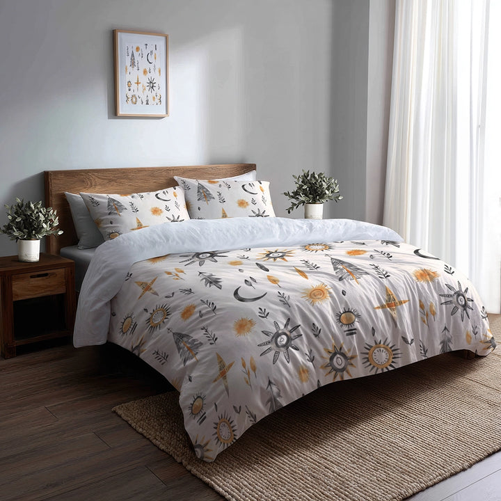 Boho Bedding Set of 5 - Tribal Boho Minimal Duvet Cover And Throw Cushion Set
