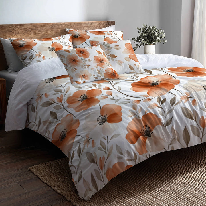 Floral 5 Pcs Bedding Set - Terra Bloom Duvet Cover And Pillow Set