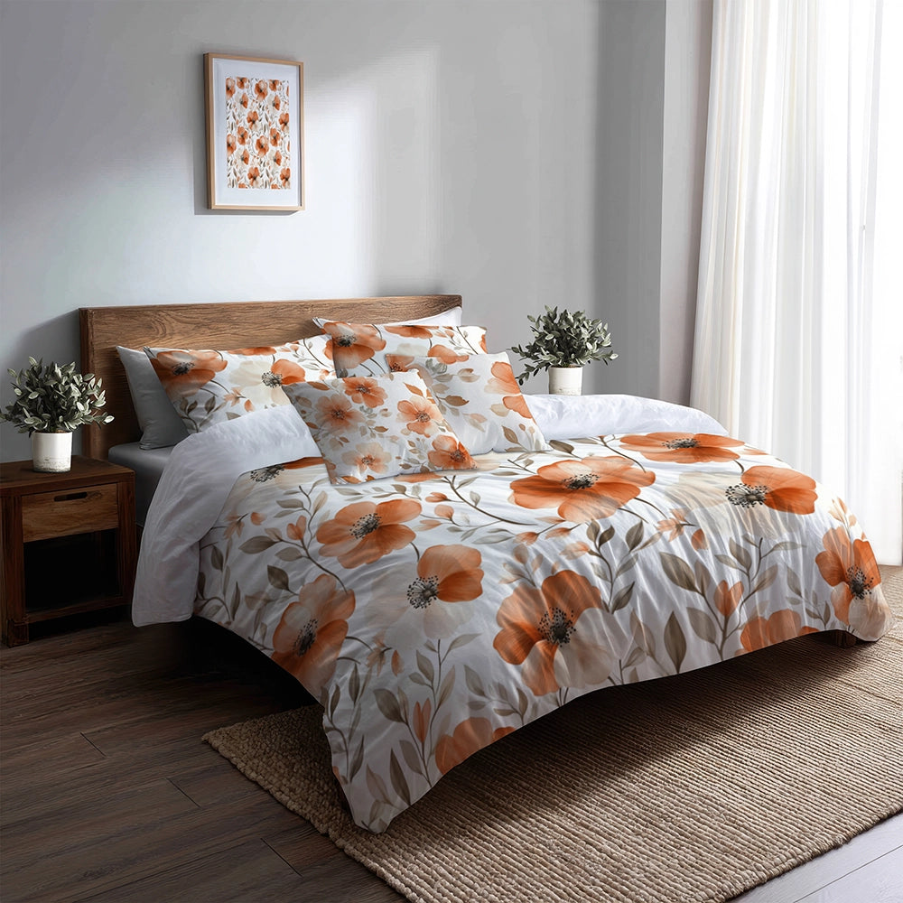 Floral 5 Pcs Bedding Set - Terra Bloom Duvet Cover And Pillow Set
