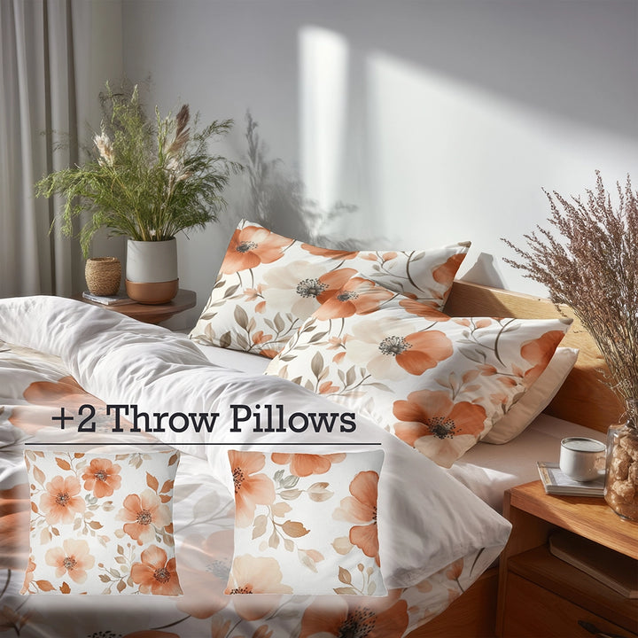 Floral 5 Pcs Bedding Set - Terra Bloom Duvet Cover And Pillow Set