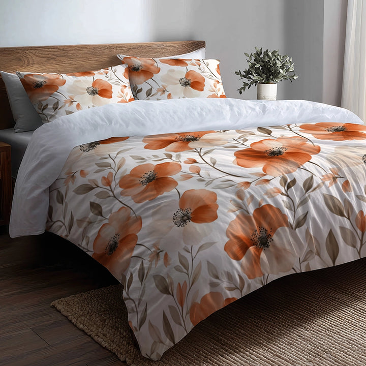 Floral 5 Pcs Bedding Set - Terra Bloom Duvet Cover And Pillow Set