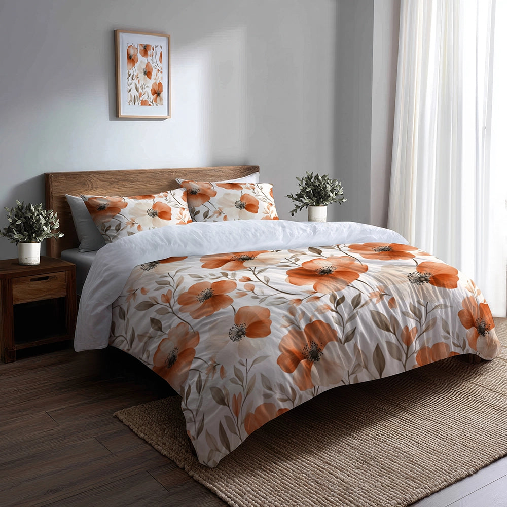 Floral 5 Pcs Bedding Set - Terra Bloom Duvet Cover And Pillow Set
