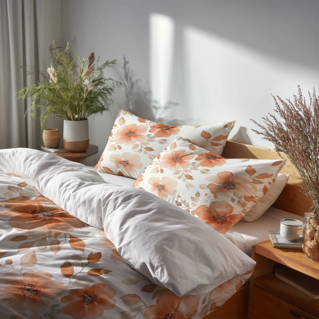 Floral Duvet Cover Set of 5 - Terra Bloom Bedding And Throw Pillow Set