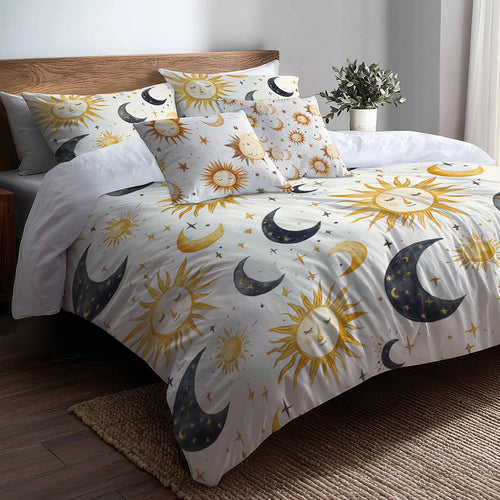Starburst 5 Pcs Bedding Set - Sun  Moon Duvet Cover And Pillow Set