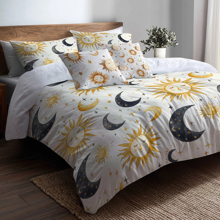 Starburst 5 Pcs Bedding Set - Sun  Moon Duvet Cover And Pillow Set