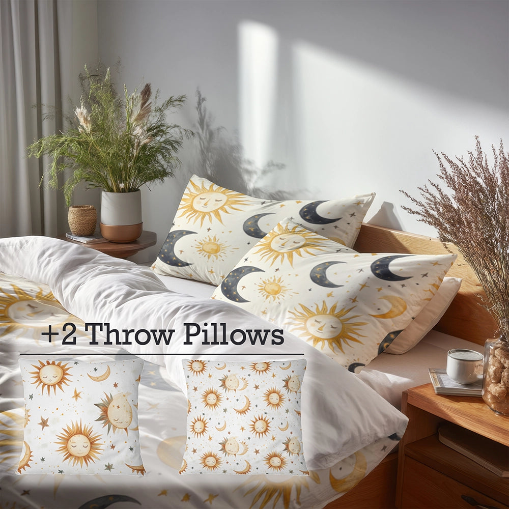 Starburst 5 Pcs Bedding Set - Sun  Moon Duvet Cover And Pillow Set