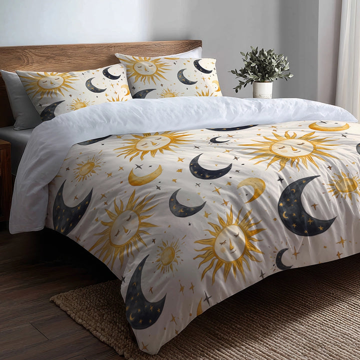 Starburst 5 Pcs Bedding Set - Sun  Moon Duvet Cover And Pillow Set