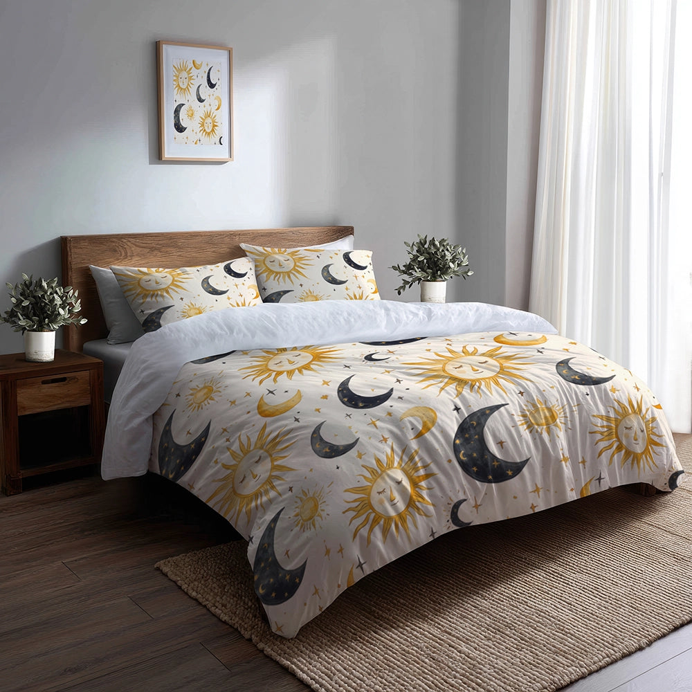 Starburst 5 Pcs Bedding Set - Sun  Moon Duvet Cover And Pillow Set