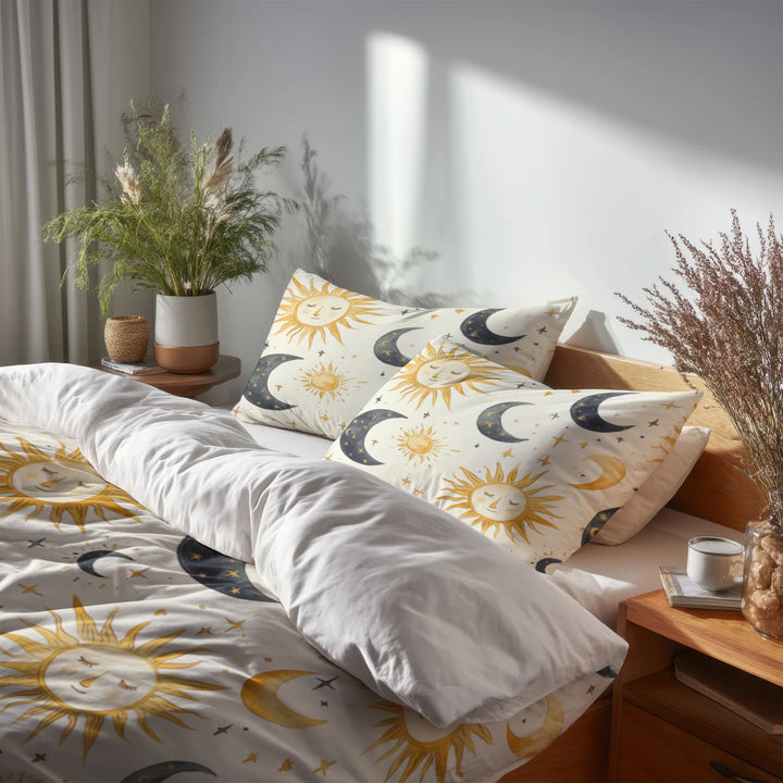 Starburst 5 Pcs Bedding Set - Sun  Moon Duvet Cover And Pillow Set