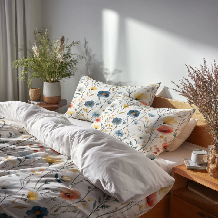 Boho Bedding Set - Boho Meadow Flowers Duvet Cover And Cushion Set