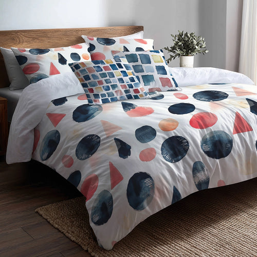 Boho Bedding Set of 5 - Blue And Pink Boho Totem Duvet Cover And Throw Pillow Set
