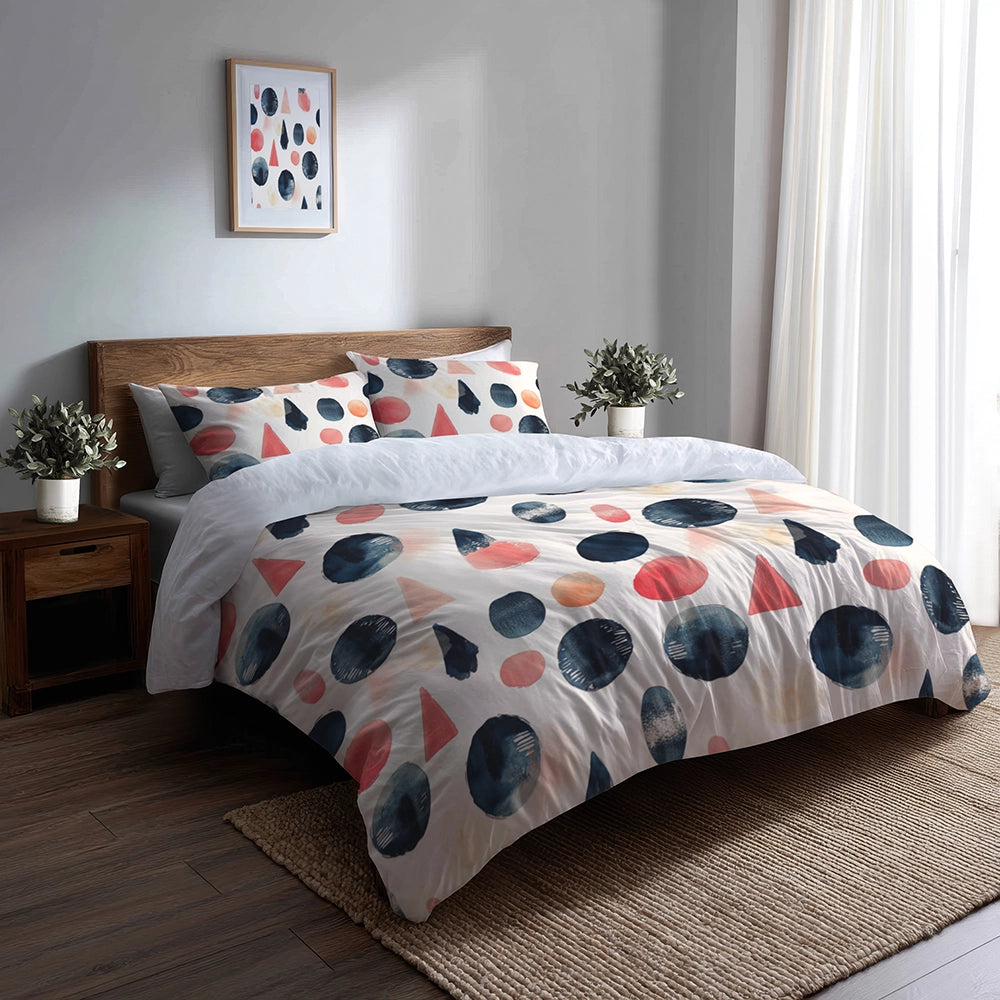Boho Bedding Set of 5 - Blue And Pink Boho Totem Duvet Cover And Throw Pillow Set