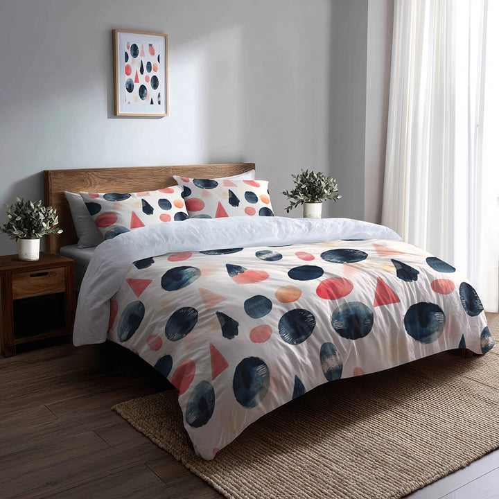 Boho Bedding Set of 5 - Blue And Pink Boho Totem Duvet Cover And Throw Pillow Set