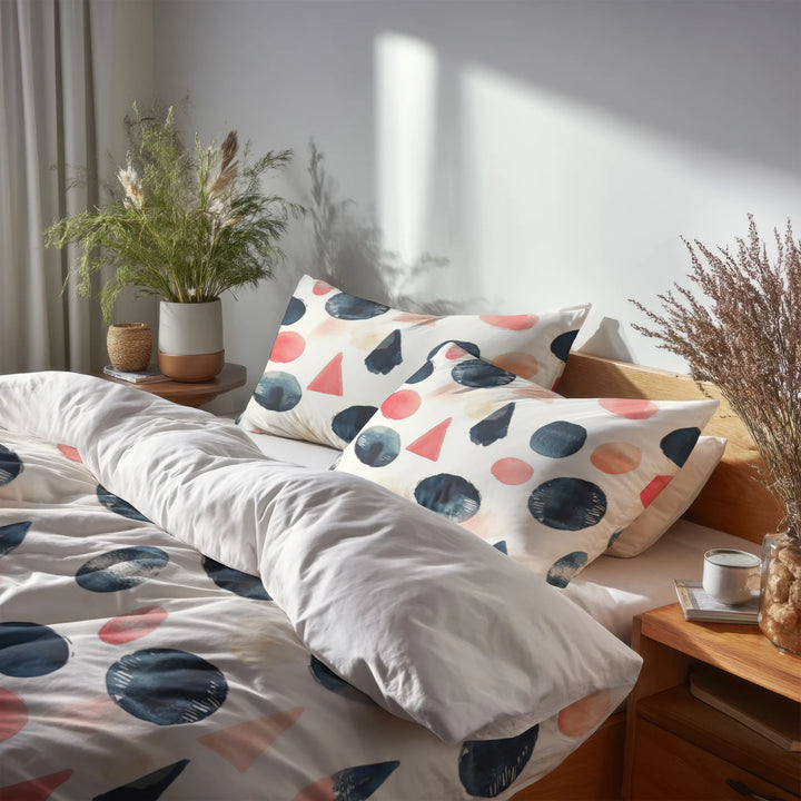 Boho Bedding Set of 5 - Blue And Pink Boho Totem Duvet Cover And Throw Pillow Set