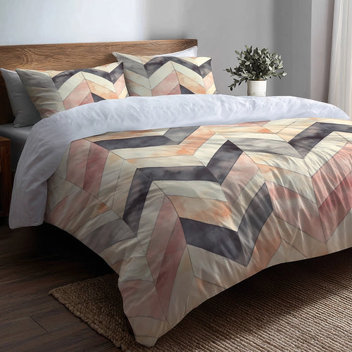 Chevron Duvet Cover Set of 3 - Black And Orange Boho Chevron Bedding Set
