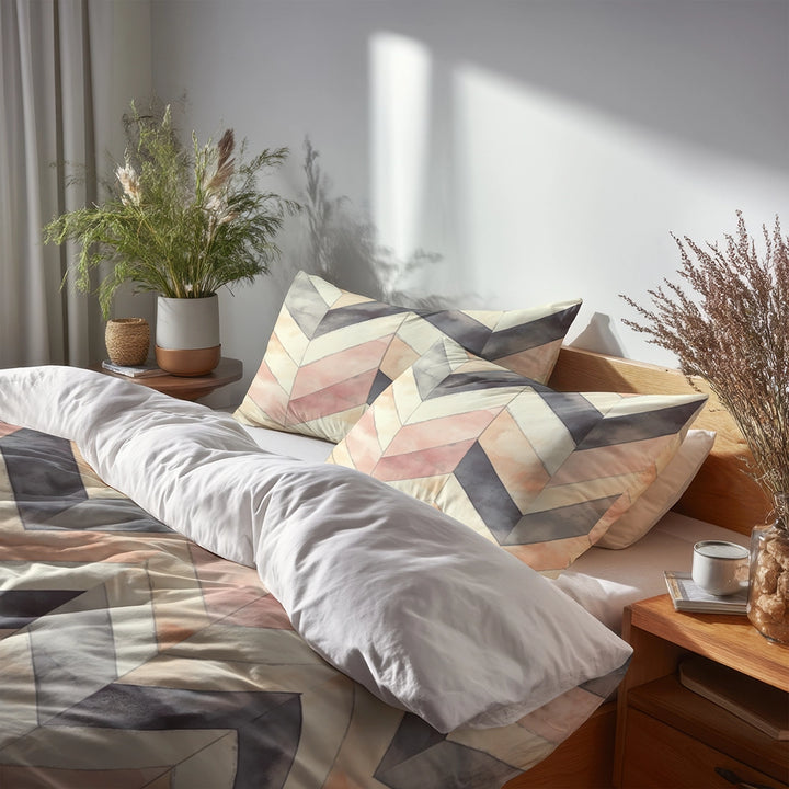 Chevron Duvet Cover Set of 3 - Black And Orange Boho Chevron Bedding Set
