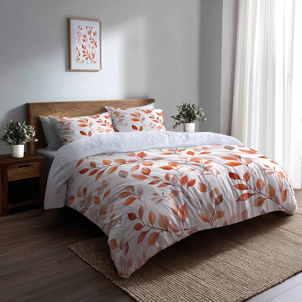 Floral 5 Pcs Bedding Set - Terra Leaves In Autumn Duvet Cover And Pillow Set