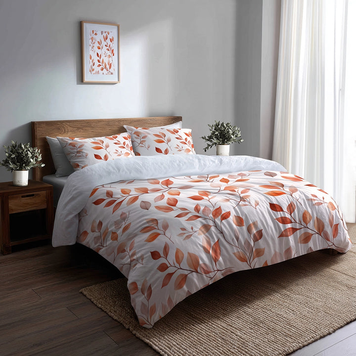 Floral 5 Pcs Bedding Set - Terra Leaves In Autumn Duvet Cover And Pillow Set