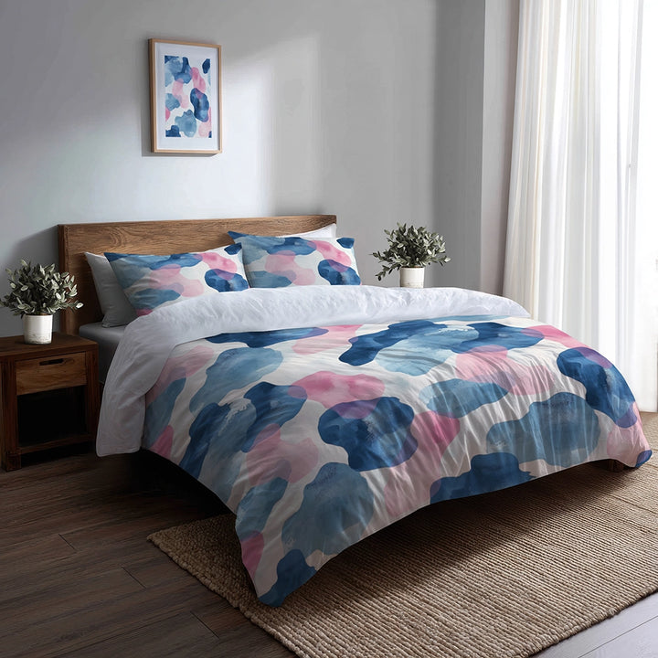 Boho Bedding Set 3 Pcs - Blue And Pink Soft Cloud Duvet Cover Set