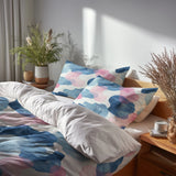 Boho Bedding Set 3 Pcs - Blue And Pink Soft Cloud Duvet Cover Set
