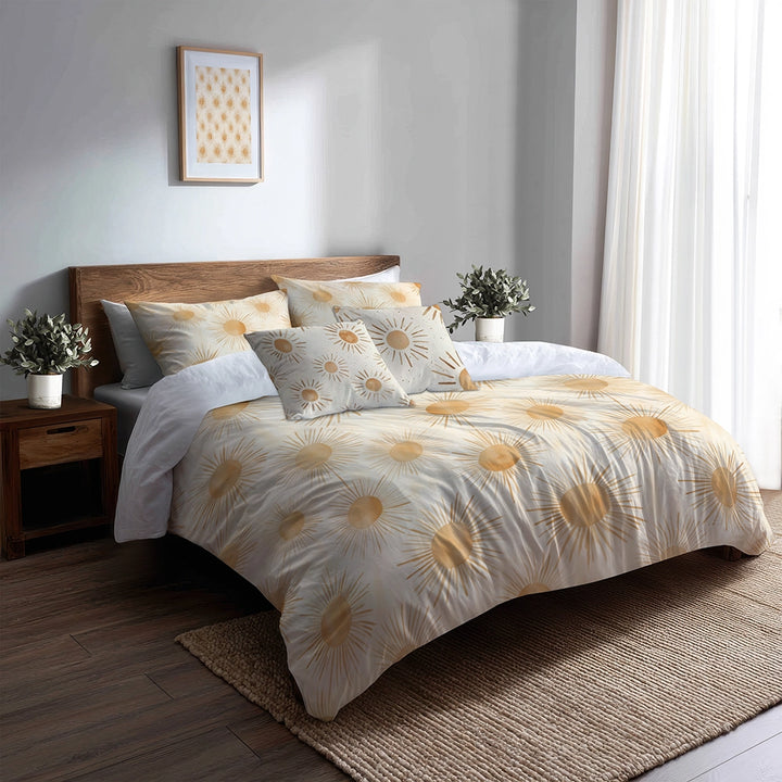 Starburst 5 Pcs Bedding Set - Boho Sun Glow Duvet Cover And Pillow Set