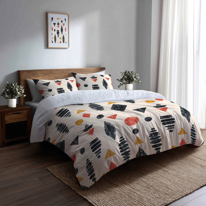 Abstract Duvet Cover Set of 5 - Boho Tribe Marks Bedding And Throw Pillow Set
