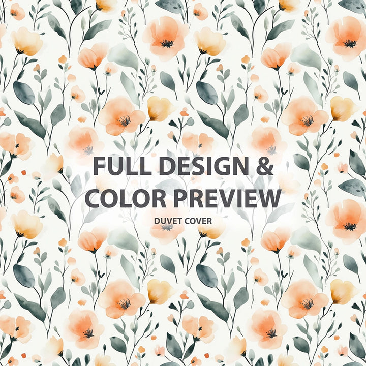 Boho Bedding Set of 3 - Orange And Green Meadow Flowers Duvet Cover Set