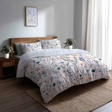 Boho 3 Pcs Bedding Set - Blue And Green Meadow Flowers Duvet Cover with Shams