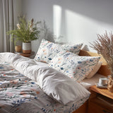 Boho 3 Pcs Bedding Set - Blue And Green Meadow Flowers Duvet Cover with Shams