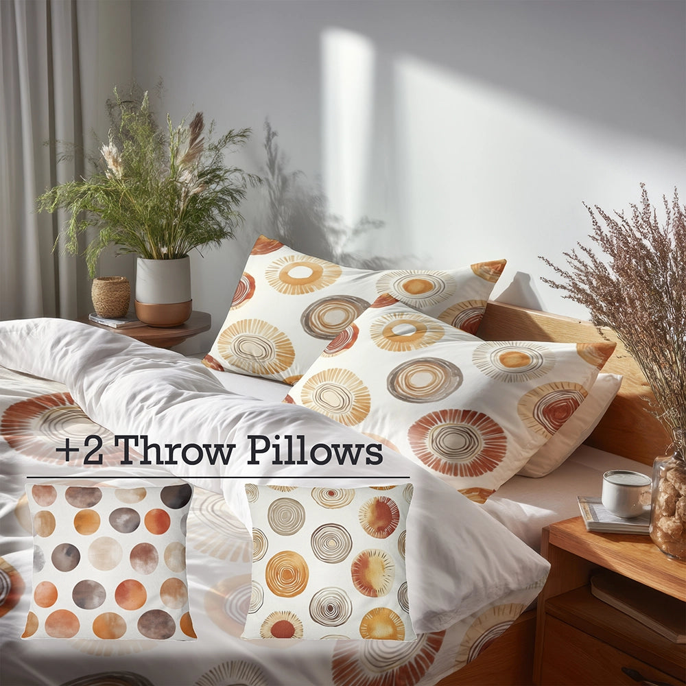 Boho Bedding Set of 5 - Boho Circle Duvet Cover And Throw Pillow Set