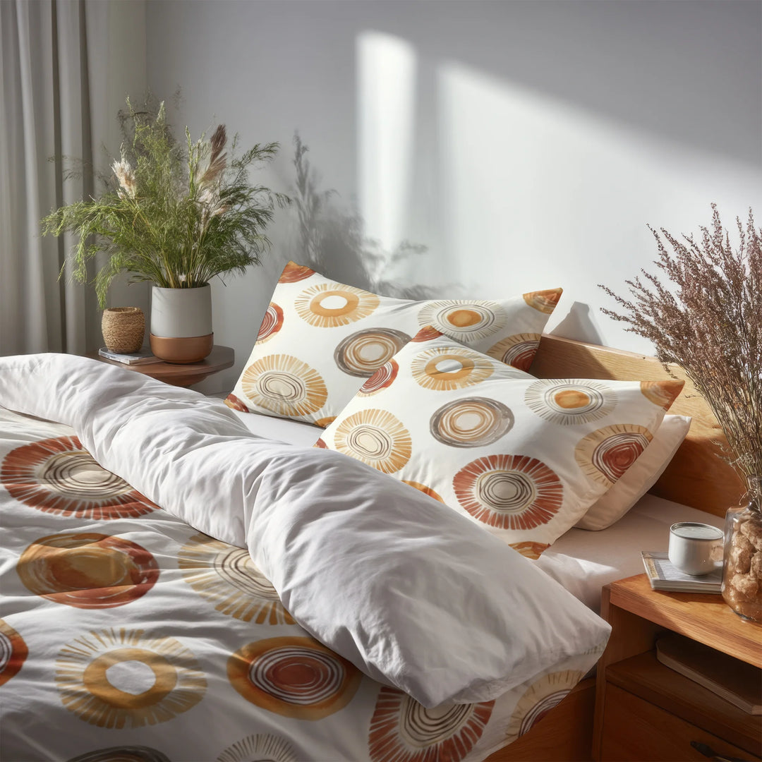 Boho Bedding Set of 5 - Boho Circle Duvet Cover And Throw Pillow Set
