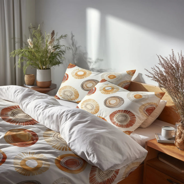 Boho Bedding Set of 5 - Boho Circle Duvet Cover And Throw Pillow Set
