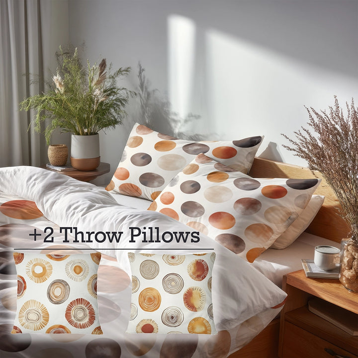 Geometric 5 Pcs Bedding Set - Boho Circle Duvet Cover And Pillow Set