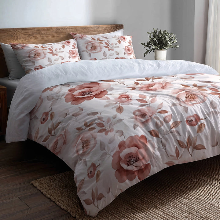 Floral Duvet Cover Set of 5 - Pink And Grey Dusty Bloom Bedding And Throw Pillow Set