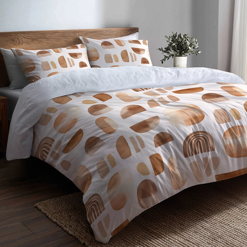 Geometric Bedding Set 5 Pcs - Brown And Beige Cocoa Shapes Duvet Cover And Throw Pillow Set