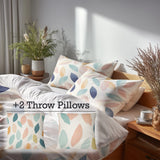 Boho Bedding Set of 5 - Blue And Pink Boho Petals Duvet Cover And Throw Pillow Set