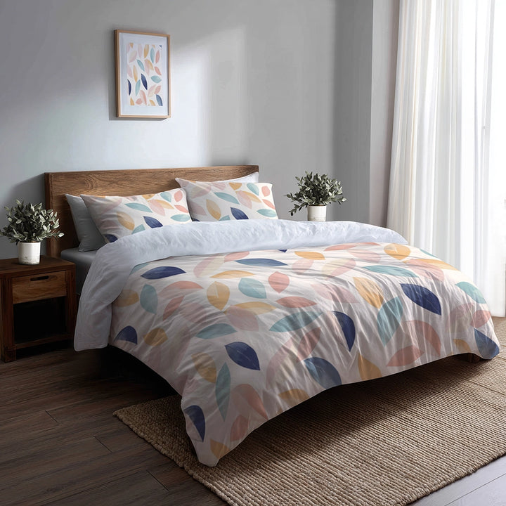 Boho Bedding Set of 5 - Blue And Pink Boho Petals Duvet Cover And Throw Pillow Set