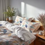 Boho Bedding Set of 5 - Blue And Pink Boho Petals Duvet Cover And Throw Pillow Set