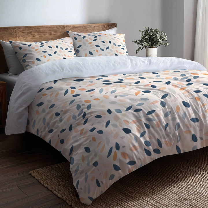 Boho Bedding Set of 3 - Blue And Orange Boho Petals Duvet Cover with Shams