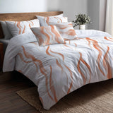 Abstract Bedding Set 5 Pcs - Orange And White Terra Lines Duvet Cover And Throw Pillow Set